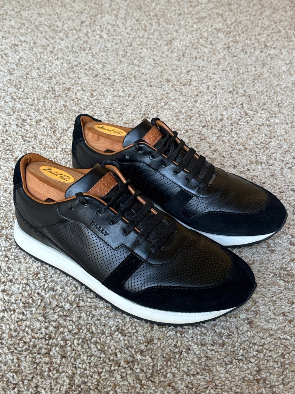 *Luxury* Bally Switzerland NSTG Sprinter Black Perforated Leather Suede Sneakers